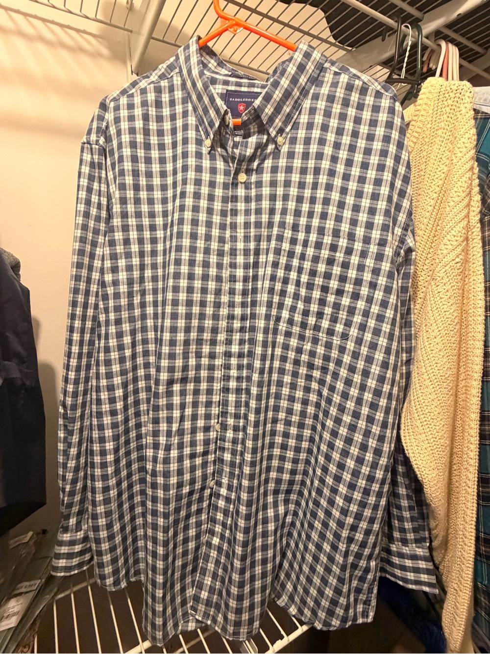 Saddlebred Men's Blue and White Plaid Button-Down Shirt